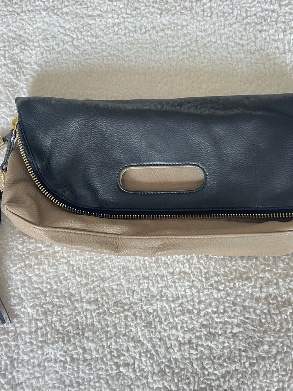 Vince Camuto Two-Tone Black and Beige Leather Foldover Clutch- NWOT